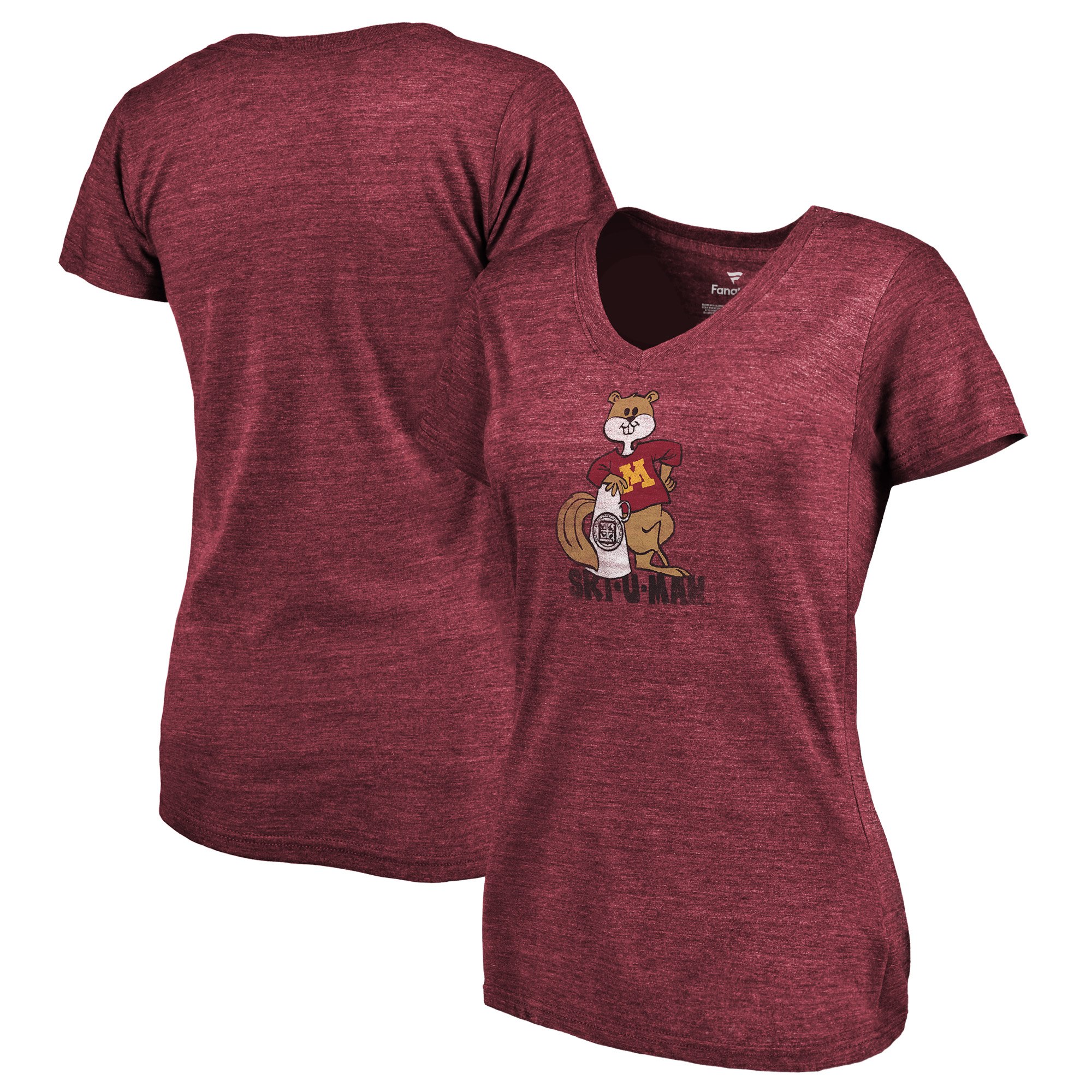 2020 NCAA Fanatics Branded Minnesota Golden Gophers Women Maroon College Vault Primary Logo TriBlend VNeck TShirt